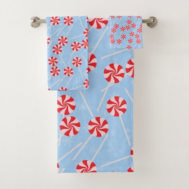 Peppermint Candy Mints Christmas Bath Towel Set (Insitu)