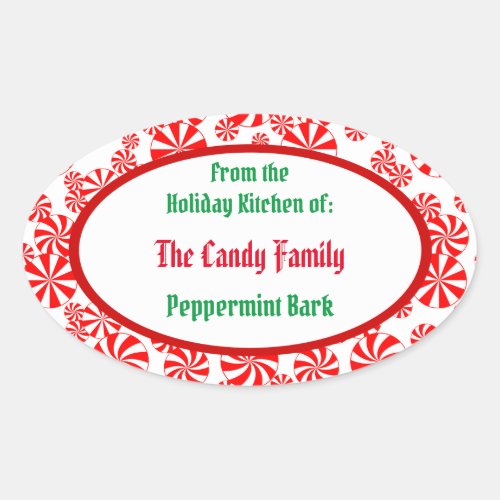 Peppermint Candy Pattern Editable Oval Sticker