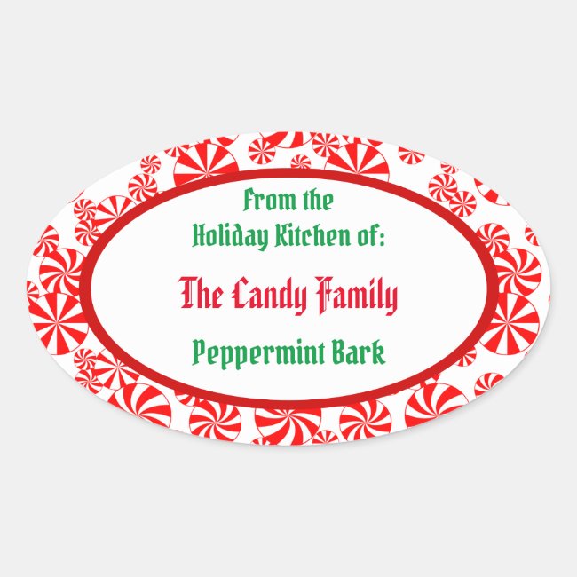 Peppermint Candy Pattern Editable Oval Sticker