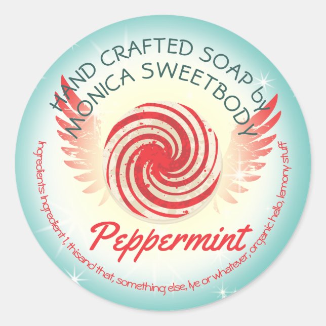 Peppermint candy personalized handmade soap classic round sticker (Front)
