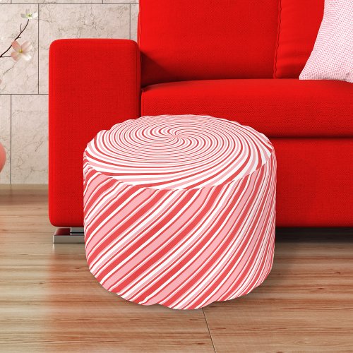 Peppermint Candy Pink and Red Round Pouf