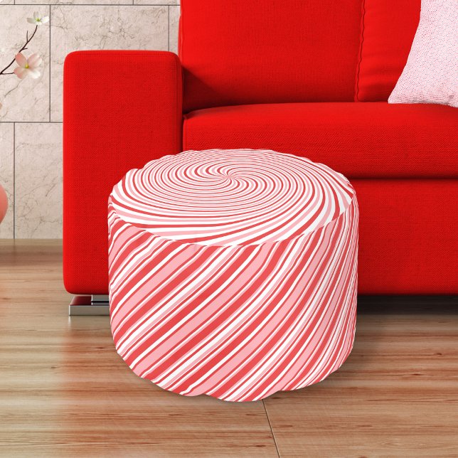 Peppermint Candy Pink and Red Round Pouf (Creator Uploaded)