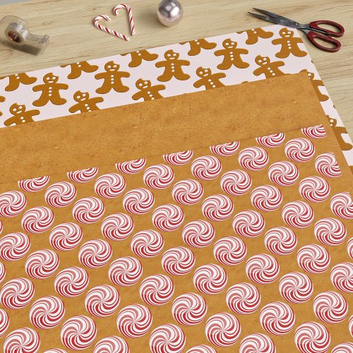 Peppermint Candy Pink Gingerbread Man Christmas Wrapping Paper Sheets