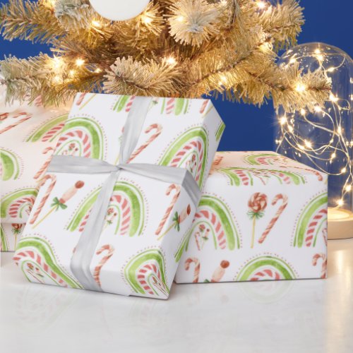 Peppermint Candy Rainbow Pink Christmas Wrapping Paper