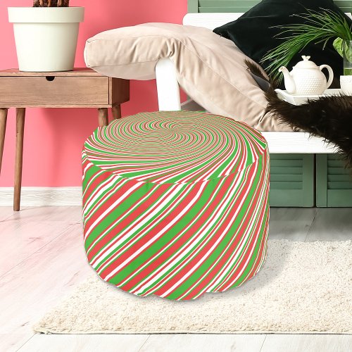 Peppermint Candy Red and Green Round Pouf