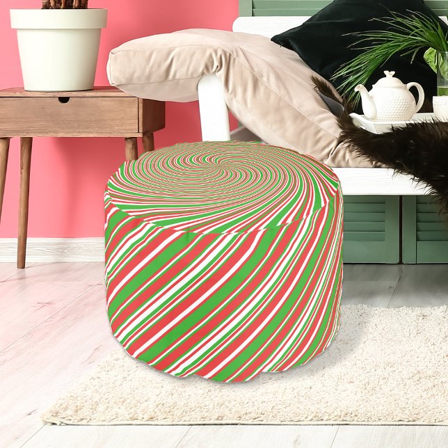 Peppermint Candy Red and Green Round Pouf (Creator Uploaded)