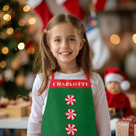 Peppermint Candy Red Green Christmas Personalized Apron<br><div class="desc">Custom name with custom background color and band for your name with 3 peppermint candies; original drawings by Becky Nimoy</div>