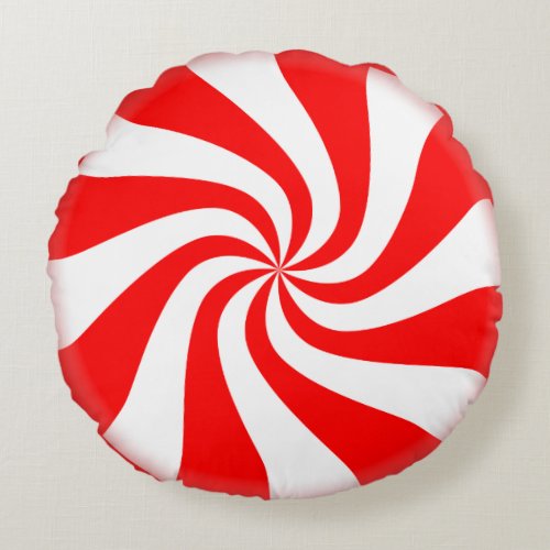 Peppermint Candy Round Holiday Pillow