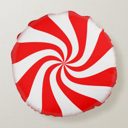 Peppermint Candy Round Holiday Pillow | Zazzle