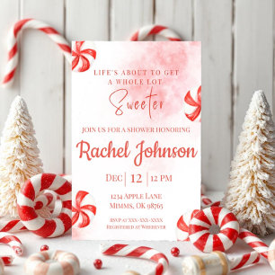 Peppermint Candy Shower Invitation Red Watercolo
