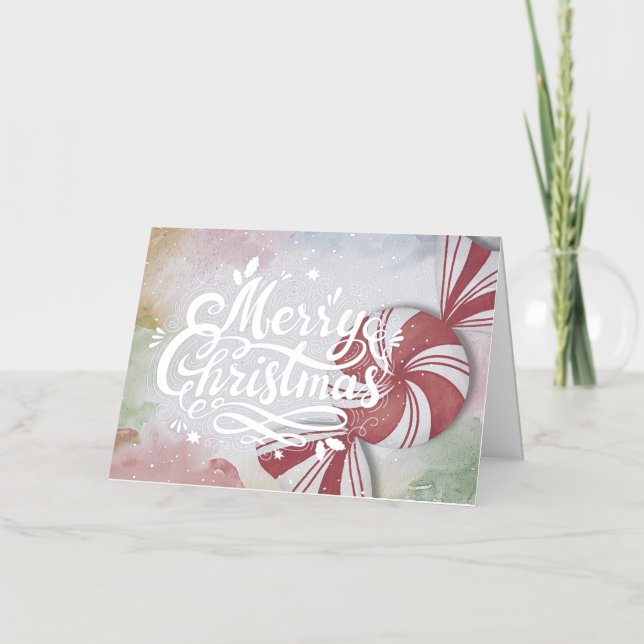 Peppermint Candy Silver Foil Christmas Card (Front)