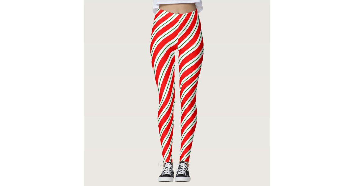 Peppermint Candy Stripe Holiday Leggings | Zazzle