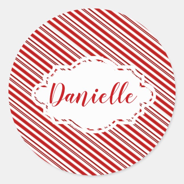 Peppermint candy stripe personalized  classic round sticker (Front)