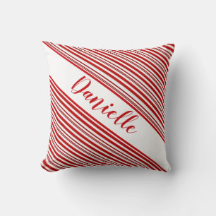 Peppermint candy stripe personalized   throw pillow