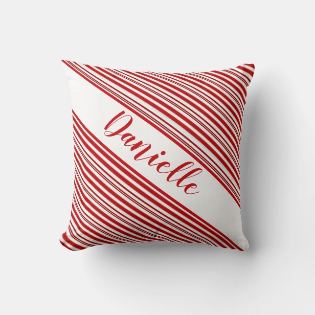 Peppermint candy stripe personalized   throw pillow (Front)