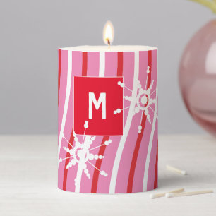 Peppermint Candy Stripes Monogram Name Pillar Candle