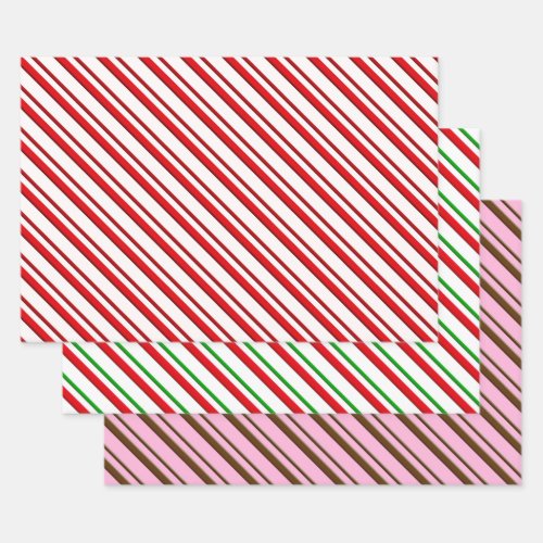 Peppermint Candy Stripes Red Green Pink  Wrapping Paper Sheets
