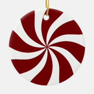 Peppermint Candy Swirl Red and White Ceramic Ornament