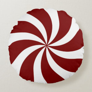 Peppermint Candy Swirl Red and White Round Pillow