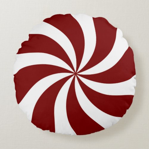 Peppermint Candy Swirl Red and White Round Pillow