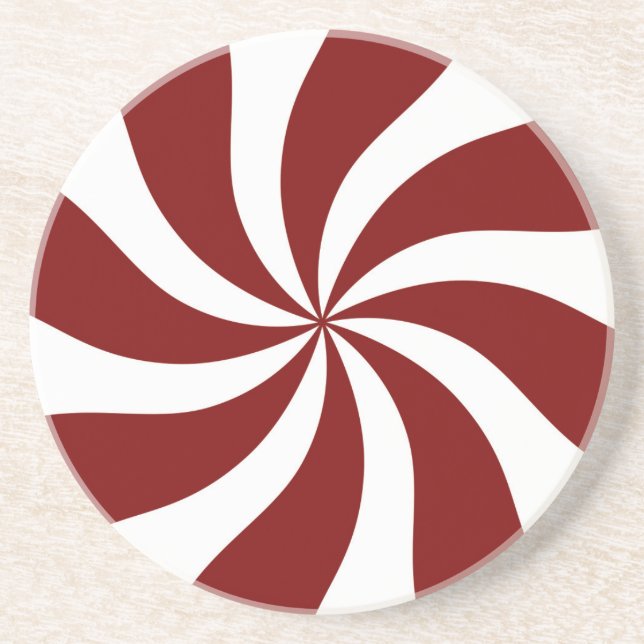 Peppermint Candy Swirl Red and White Sandstone Coaster (Front)
