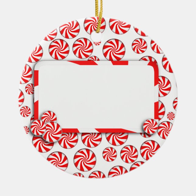 Peppermint Candy w/Tag Ceramic Ornament (Front)