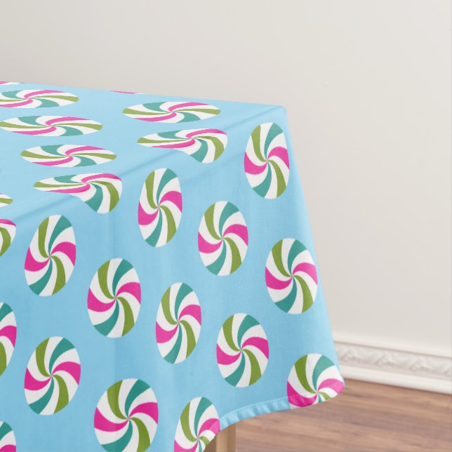 Peppermint Christmas Blue Tablecloth (In Situ)