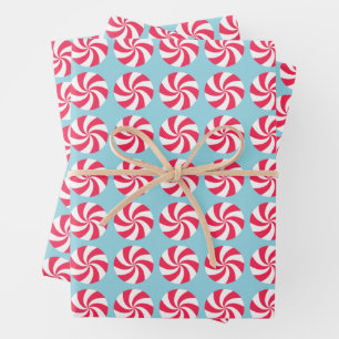 Peppermint Christmas Blue Wrapping Paper Sheets