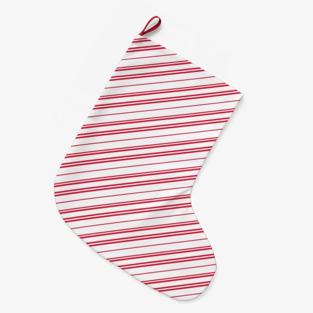 Peppermint Christmas Candy Cane Stripes Large Christmas Stocking (Front (Hanging))