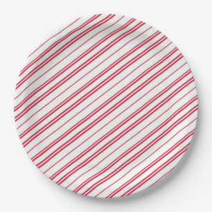 Peppermint Christmas Candy Cane Stripes Paper Plates