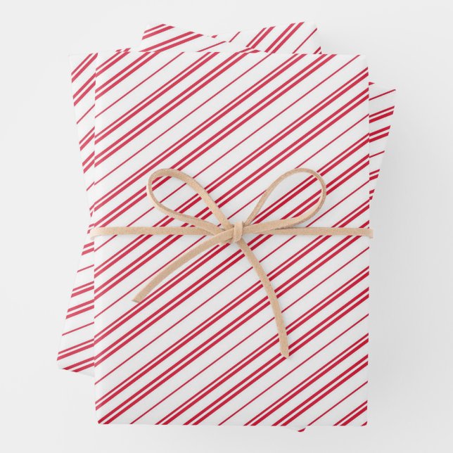 Peppermint Christmas Candy Cane Stripes Wrapping Paper Sheets (In situ)