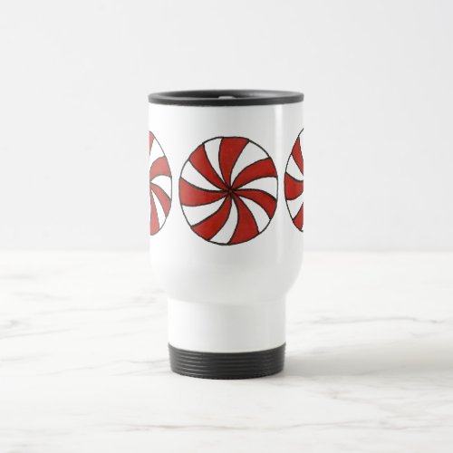 Peppermint Christmas Candy Holiday Mints Red White Travel Mug