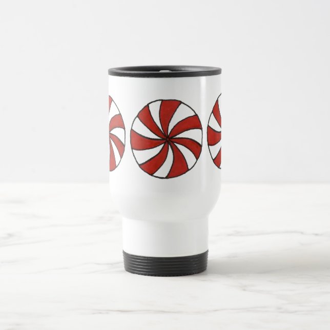 Peppermint Christmas Candy Holiday Mints Red White Travel Mug (Center)