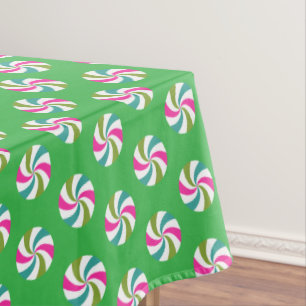 Peppermint Christmas Green Tablecloth