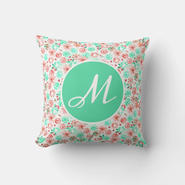 Peppermint Christmas Throw Pillow (Front)