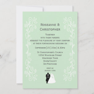 Peppermint Coloured Bride And Groom Design Wedding Invitation