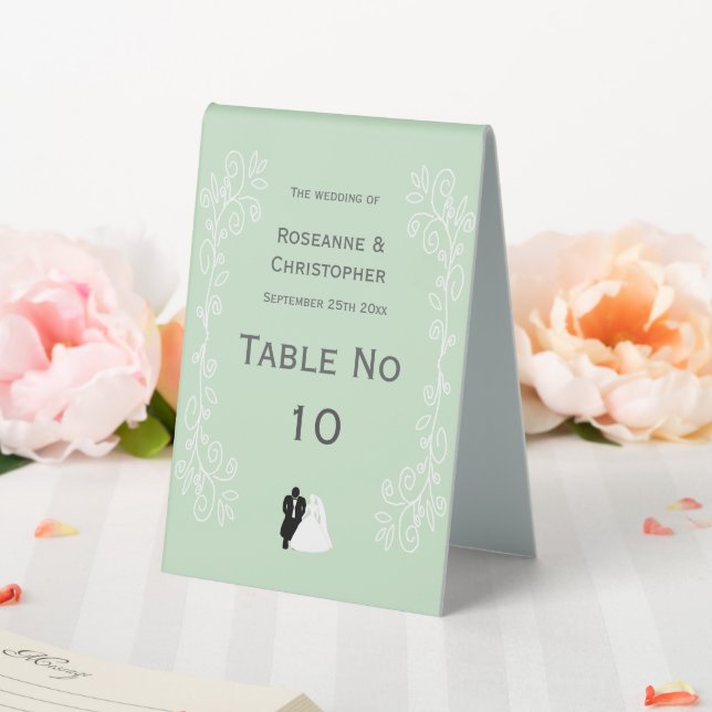 Peppermint Coloured Bride And Groom Design Wedding Table Tent (In SItu (Wedding))