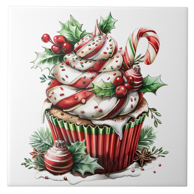 Peppermint Cupcakes Ceramic Tile (Front)