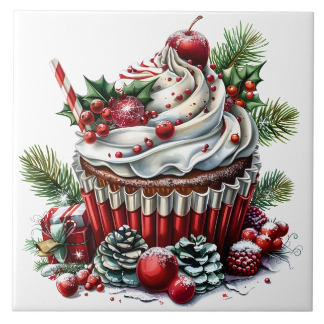 Peppermint Cupcakes Ceramic Tile (Front)