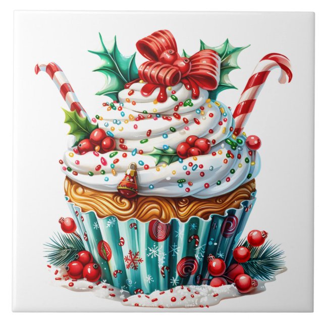Peppermint Cupcakes Ceramic Tile (Front)