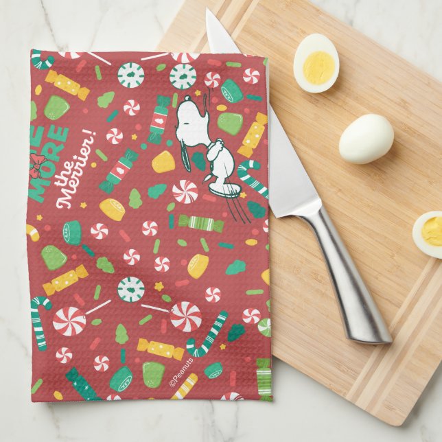 Peppermint Dreams Snoopy Candy Pattern Kitchen Towel (Quarter Fold)