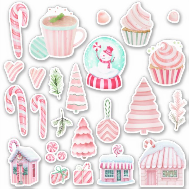 Peppermint Dreams Watercolor Stickers (Front)