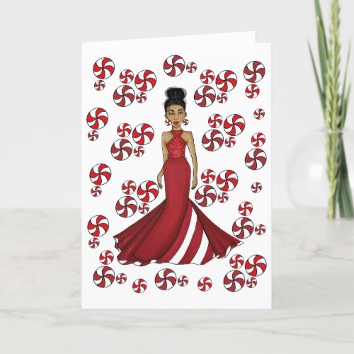 Peppermint Fashion Illustration with Round Mints Holiday Card