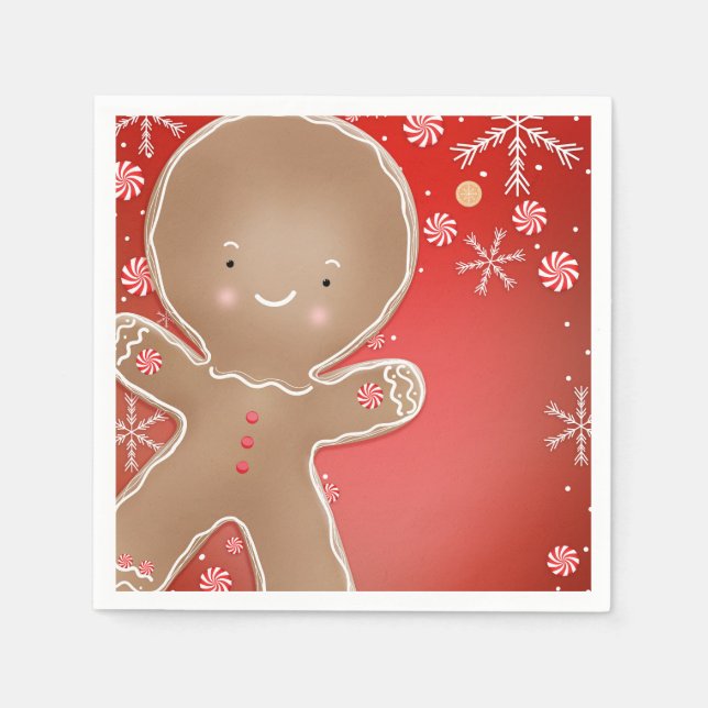 Peppermint Gingerbread Cookie Holiday Party Napkins (Front)