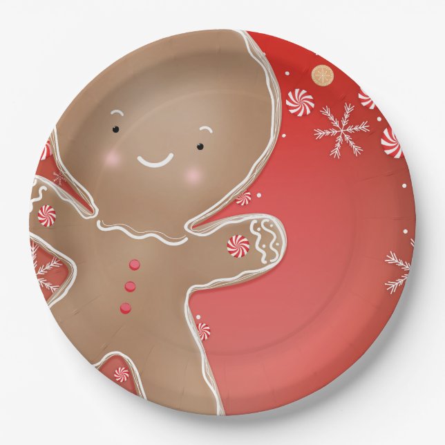 Peppermint Gingerbread Cookie Holiday Party Paper Plates (Front)
