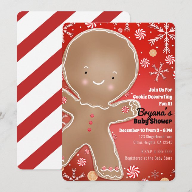 Peppermint Gingerbread Man Holiday Baby Shower Invitation (Front/Back)