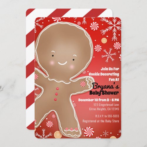 Peppermint Gingerbread Man Holiday Baby Shower Invitation