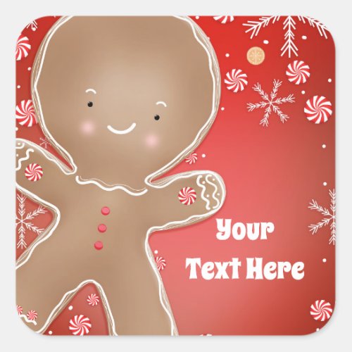 Peppermint Gingerbread Man Holiday Birthday Party Square Sticker