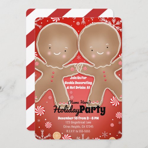 Peppermint Gingerbread Man Winter Holiday Party Invitation