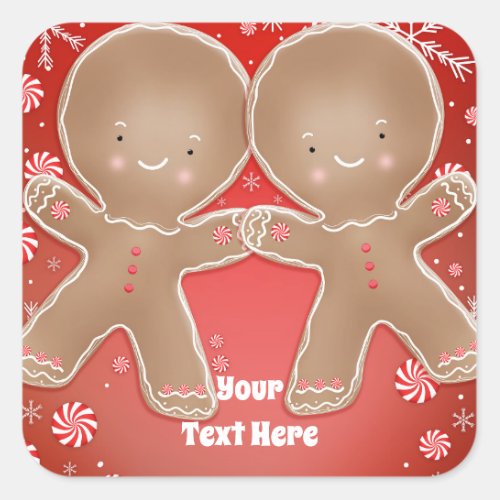 Peppermint Gingerbread Twins Birthday Party Square Sticker